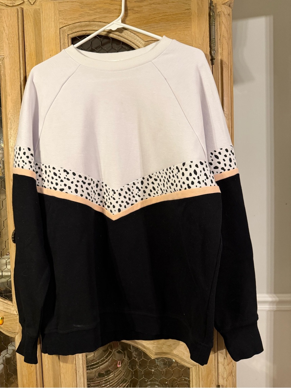 White Fox Colorblock Dalmatian-Print Crewneck Sweater - Black & White